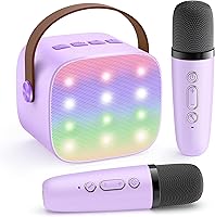 YLL Portable Karaoke Machine for Kids with 2 Wireless Mics, LED Lights & Magic Voices - Bluetooth Speaker, Top Birthday Gift for Girls Ages 3-12 (Purple)