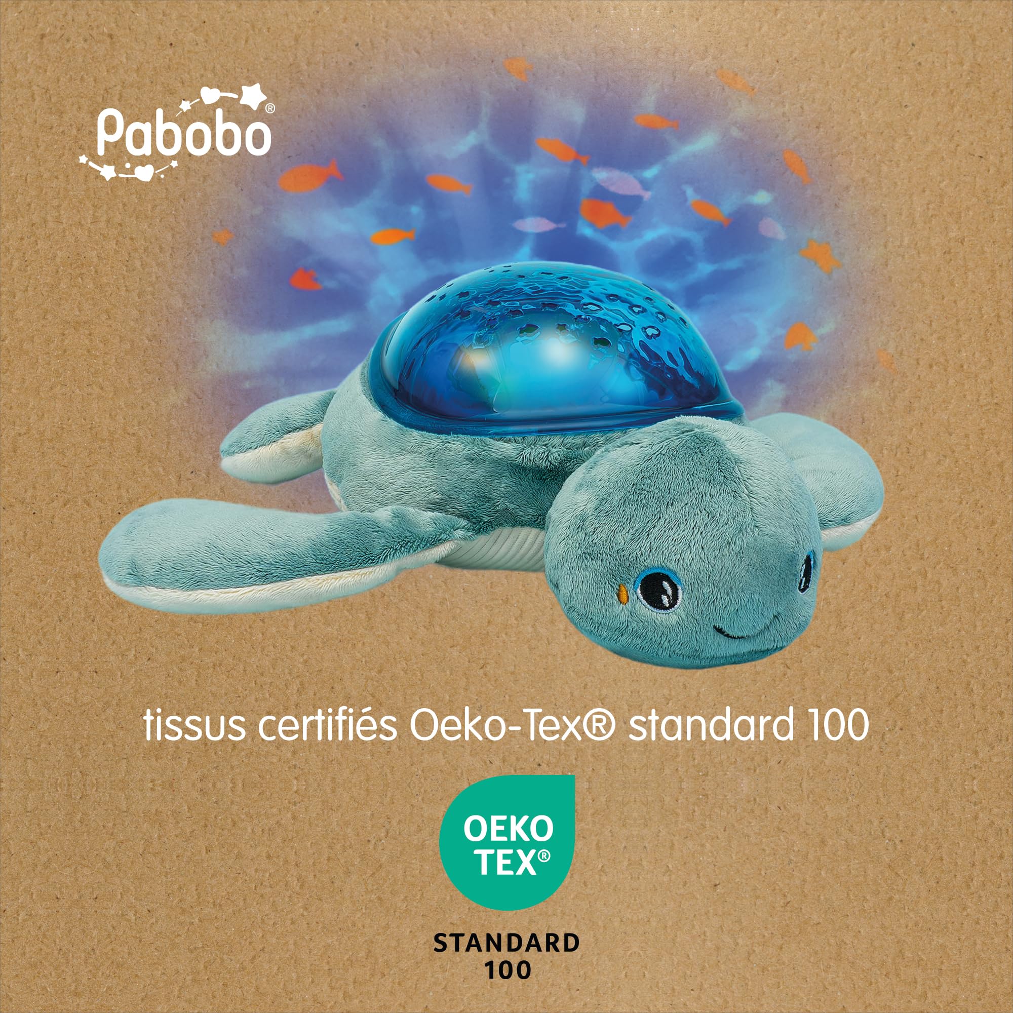 Pabobo - Nachtlicht Aqua Dream Baby Schildkröte mit Animeprojektionen & beruhigenden Geräuschen – Wiegenlied, weiße Geräusche & Meeresmelodien – Reaktivierung beim Weinen – wiederaufladbar mit USB-C