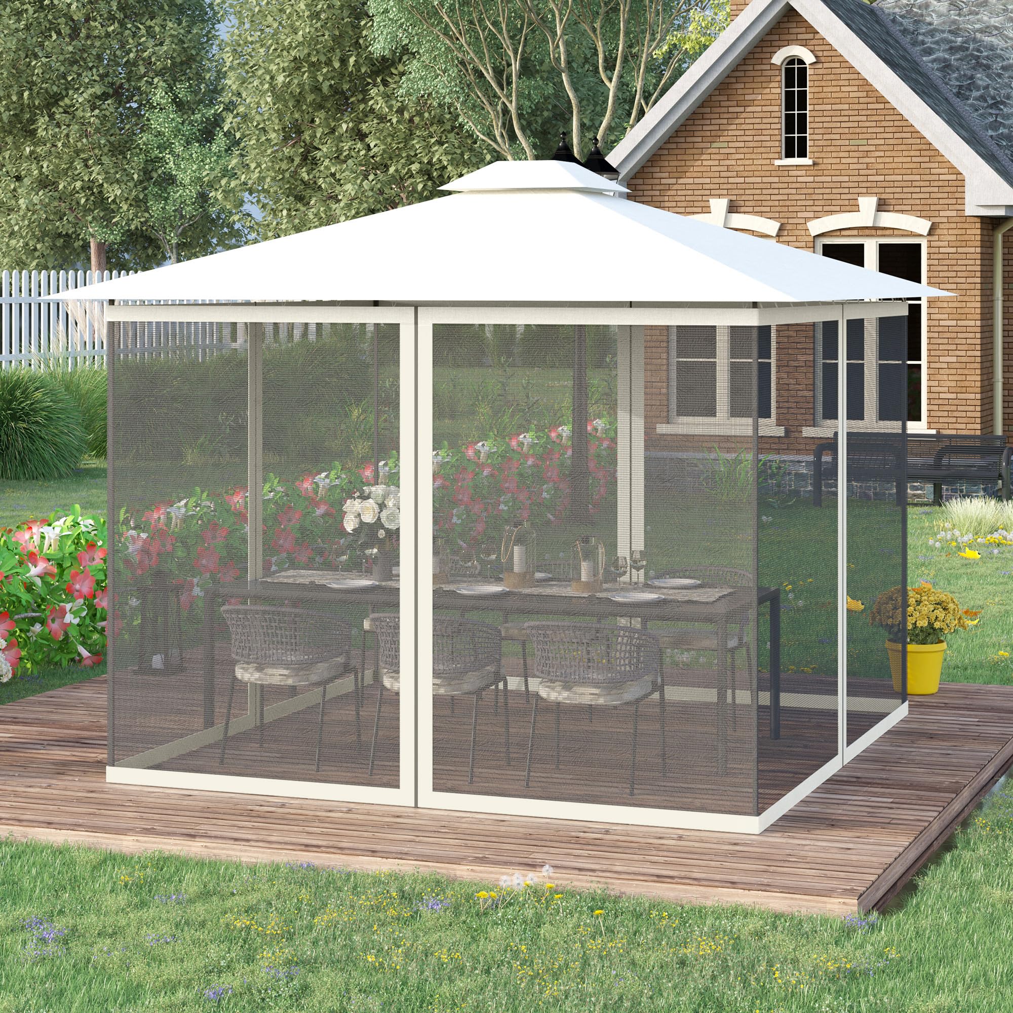 Outsunny Zanzariere per gazebo barnum 3 x 4 m - set di 4 zanzariere con cerniera + ganci di fissaggio - poliestere nylon