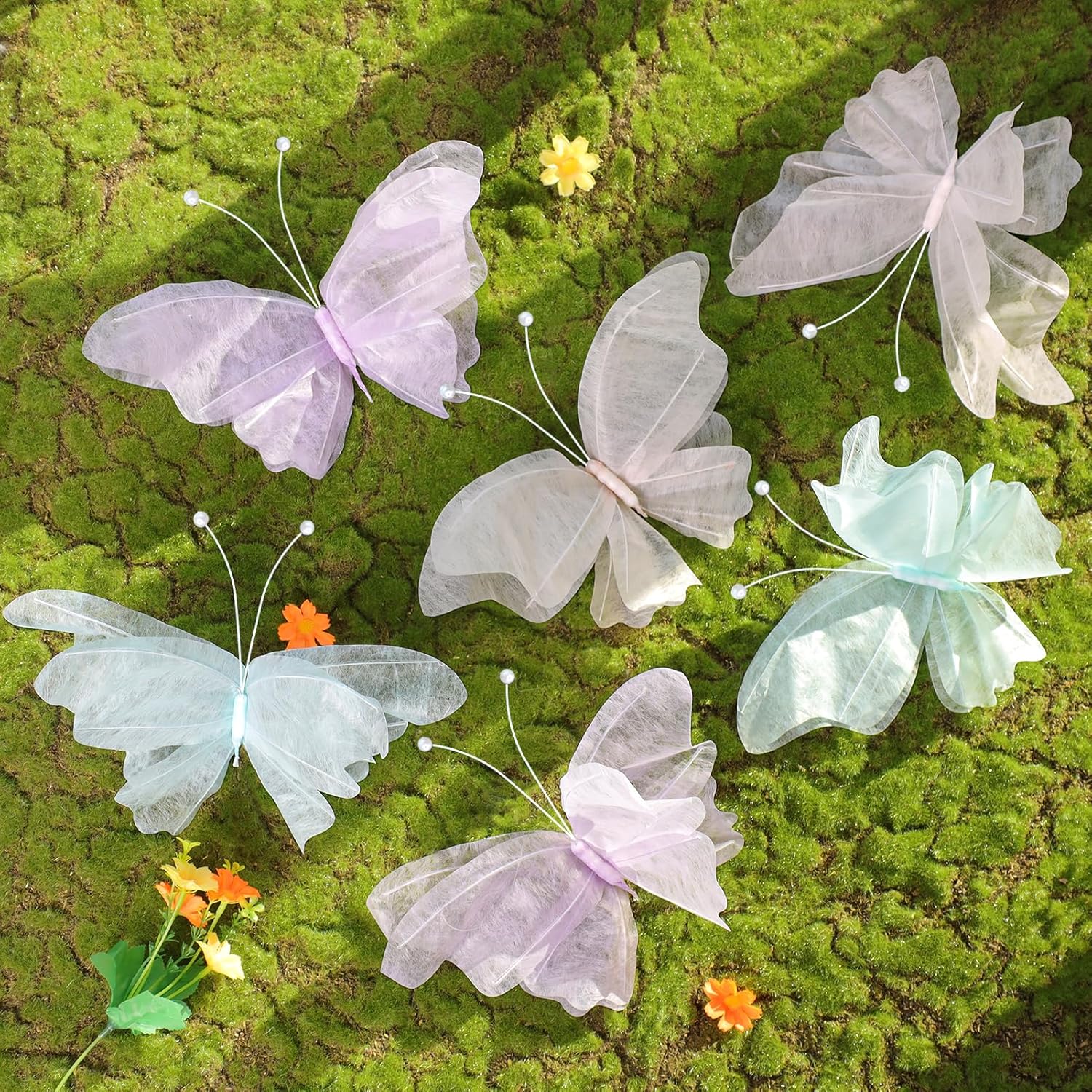 3D Hanging Butterfly Decorations, Butterfly Birthday Party Decorations, 6 Pcs Water-Repellent Paper Butterfly Hanging Decorations for Girls, Women, Flower Garden Party Décor