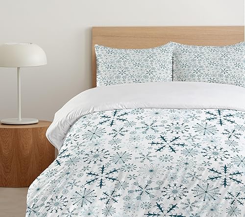 Miniatura 5 de Ambesonne Juego de funda de edredón de invierno, diseño de copos de nieve delicados con temática de Feliz Navidad, clima frío y congelación, diseño