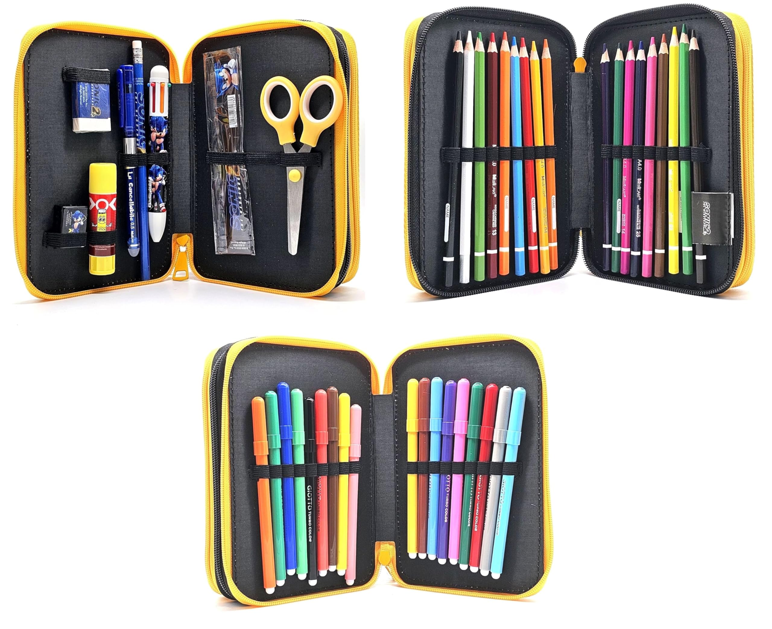 PRESTIGE & DELUXE Trolley zaino Scuola Sonic 2 + astuccio 3 piani completo di cancelleria + omaggio orologio digitale Sonic e 7 penne cancellabili