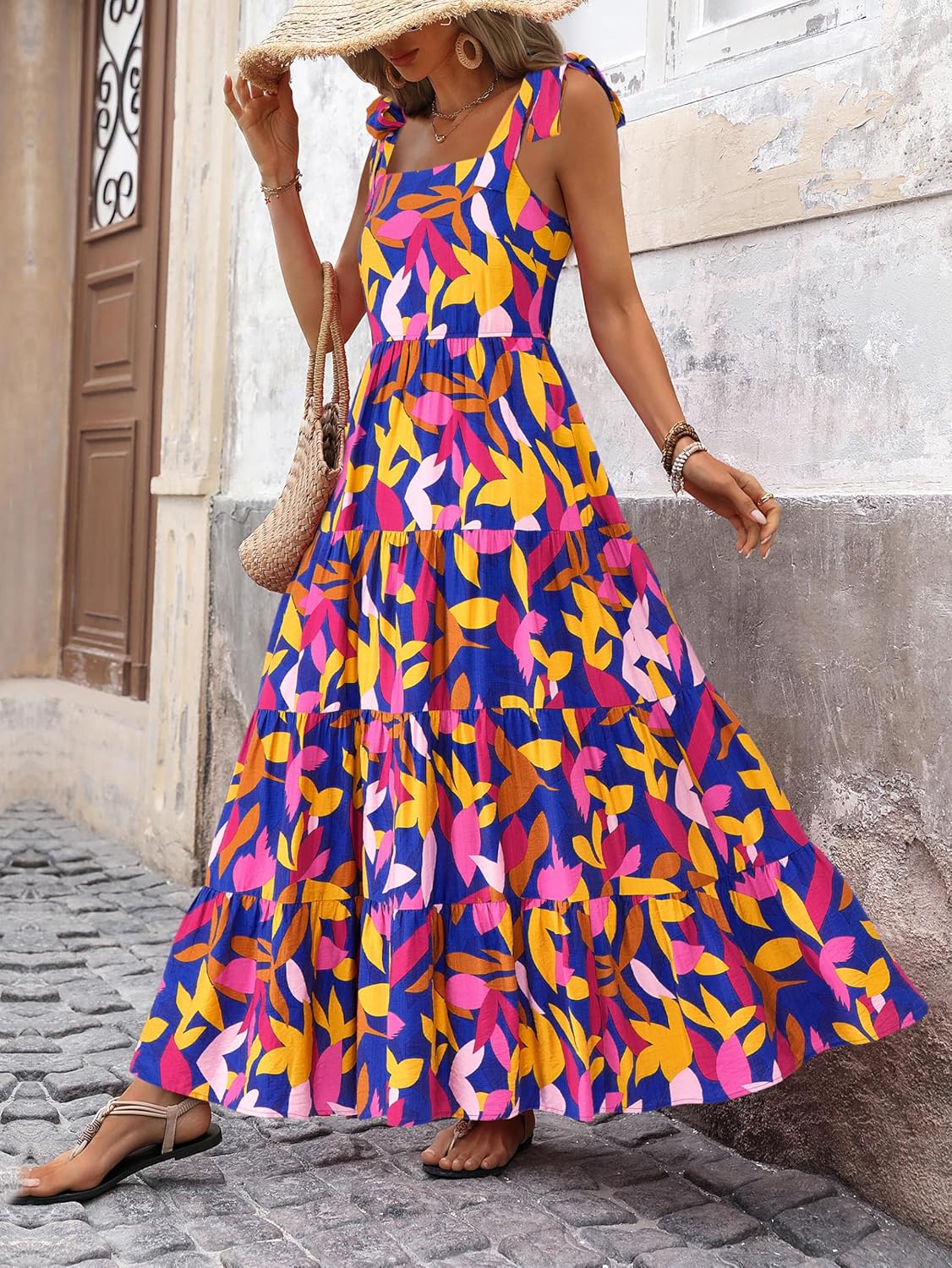 PRETTYGARDEN Women Dresses 2026 Summer Floral Sleeveless Maxi Dress Casual Spaghetti Strap Tiered Flowy Beach Long Dress - Image 5