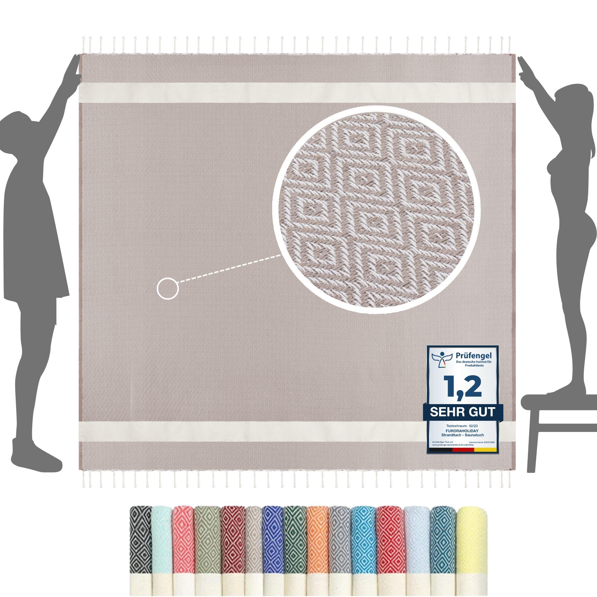 furora Holiday Strandtuch XXL 200x200 cm: Baumwolle, leicht dünn | Picknickdecke Stranddecke + Strandhandtuch Groß, Hamamtuch Saunatuch Damen Herren, Beach Towel Cotton Strandlaken, Urlaub Must Have