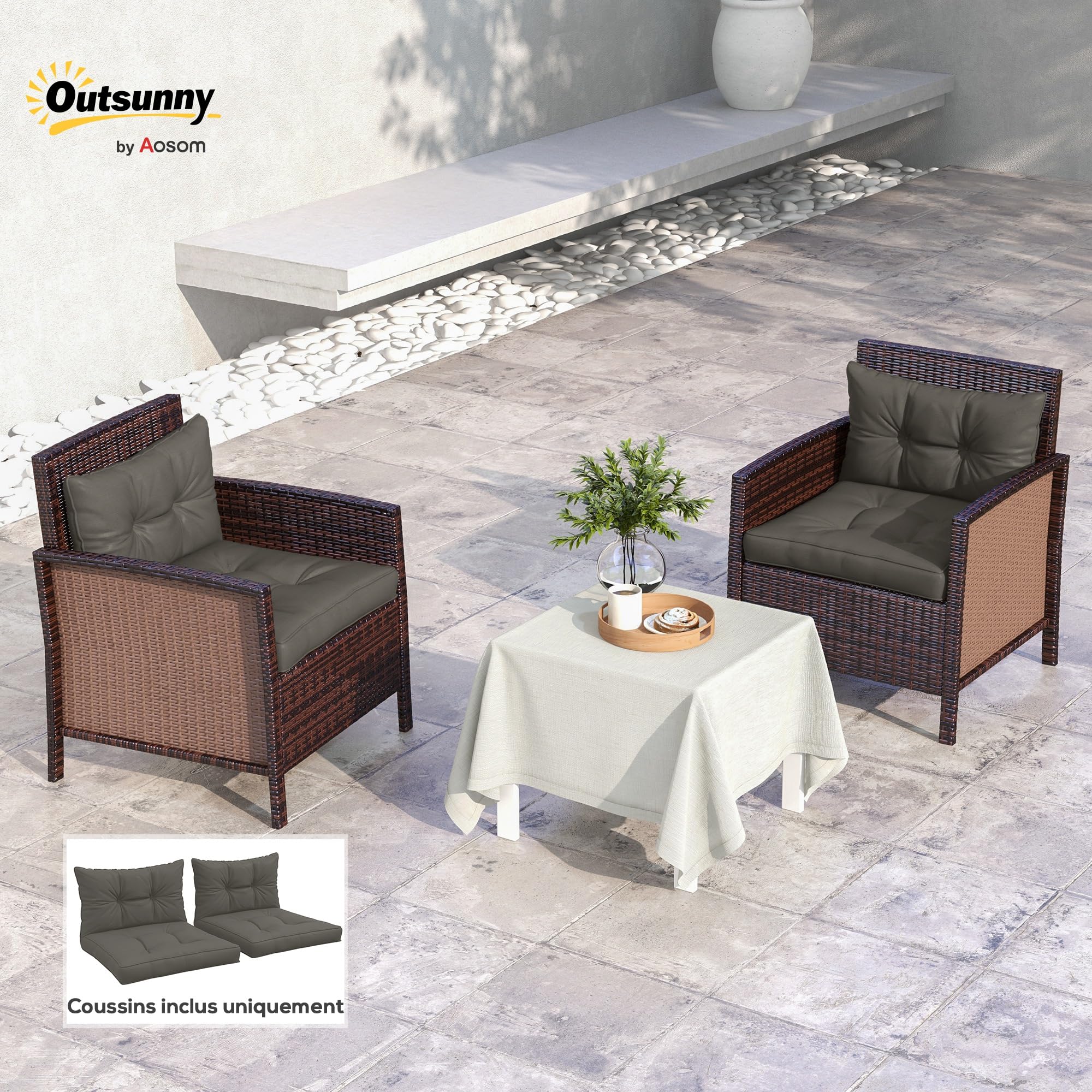 Outsunny Ensemble de Coussins pour Salon de Jardin 2 Places, 4 pièces, avec 2 Coussins d'assise et 2 Coussins de Dossier, Style capitonné, Polyester, épaisseur 10 cm, Gris Anthracite