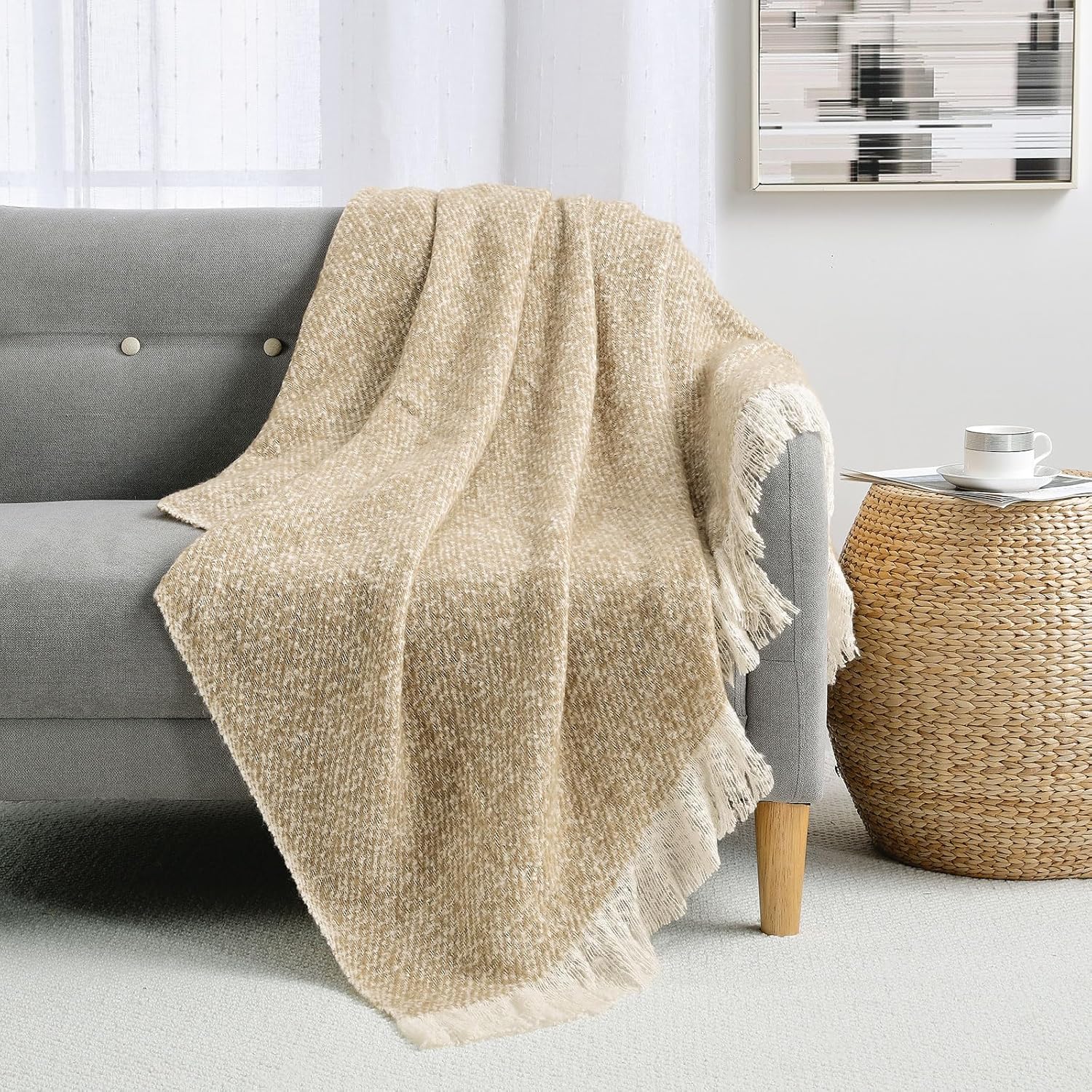 BOURINA Throw Blanket Soft Lightweight Cozy Throw for Bed Couch Decorative Blanket, Yellow 50" x 60"