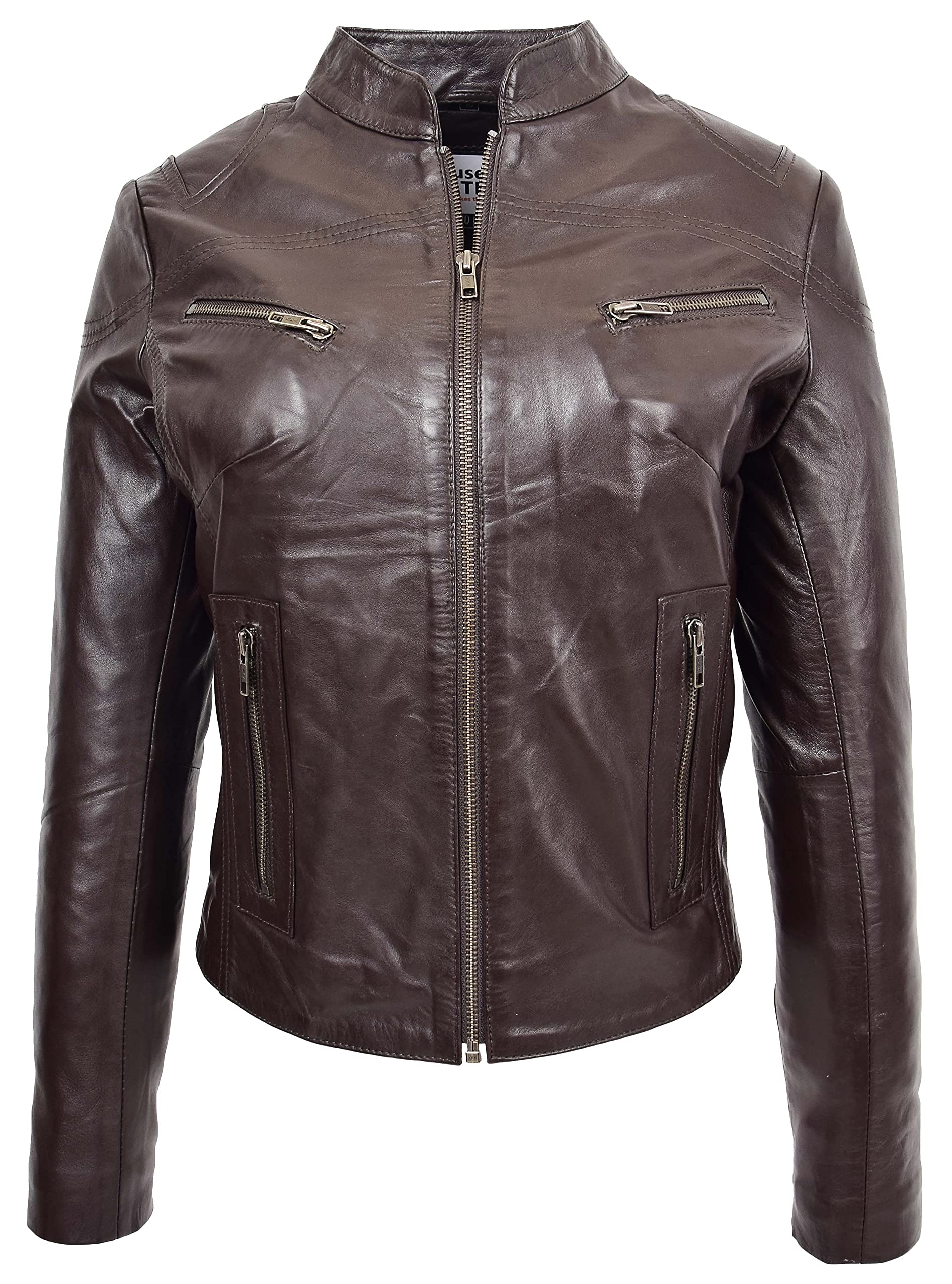 House of Leather Becky Women's Brown Real Leather Biker Jacket