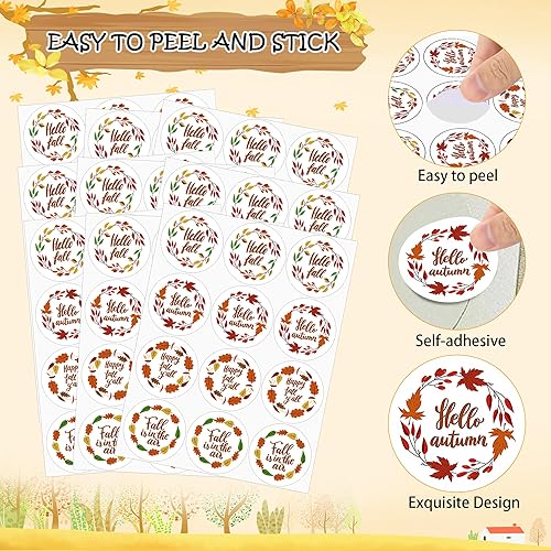 Miniatura 3 de Lucleag Calcomanías de Hello Fall para niños, calcomanías de corona de hojas de otoño, calcomanías de otoño para sellos de sobres de dulces,