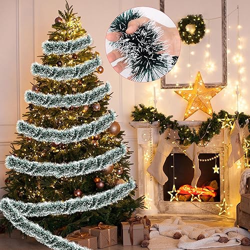 Miniatura 3 de Guirnalda de oropel verde de 50 pies para árbol de Navidad, decoraciones brillantes metálicas colgantes para decoración de árbol de Navidad,