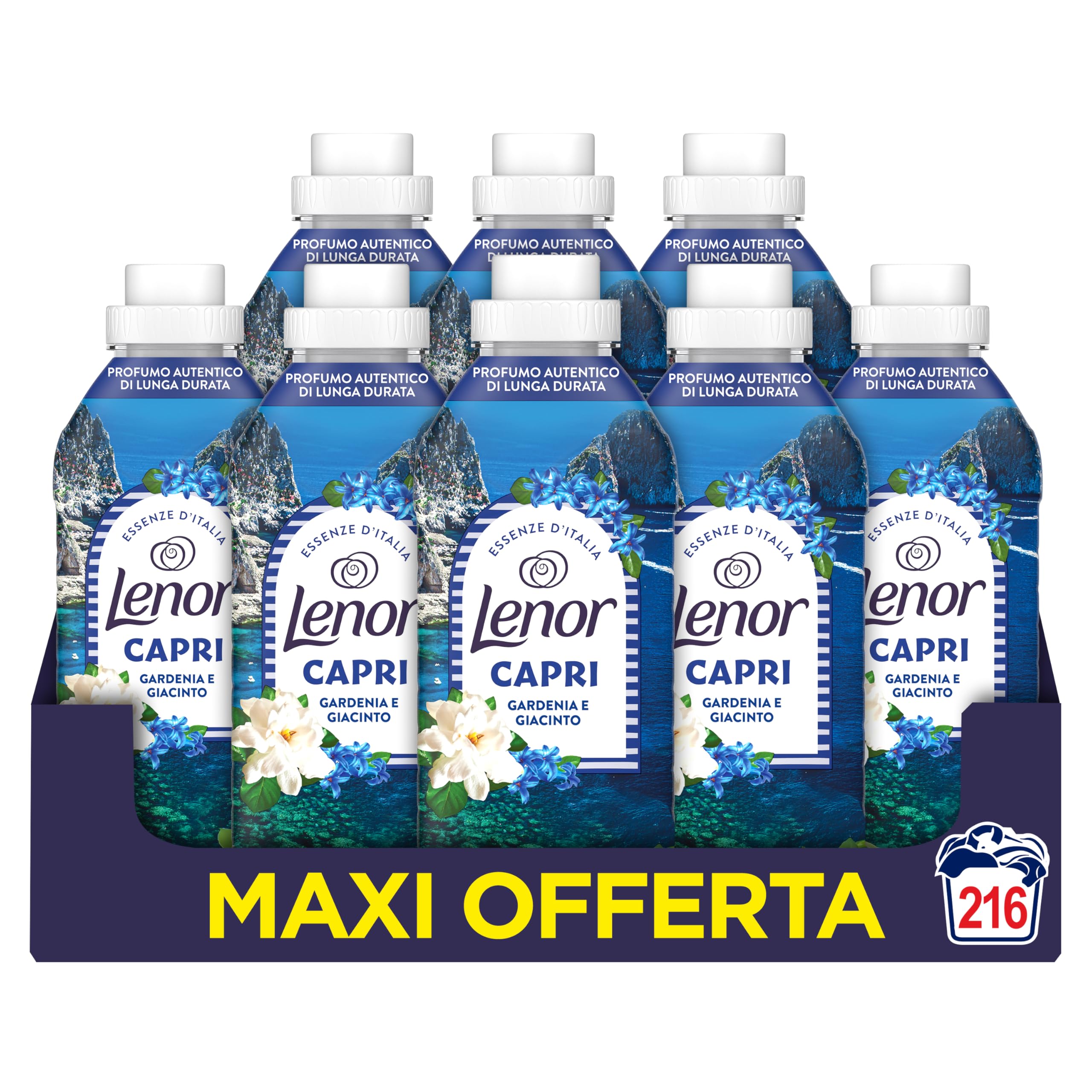 Lenor Concentrated Fabric Softener Essenze d'Italia, 216 Washes (8 x 27), Capri, Notes Of Gardenia and Jasmine, Authentic Long Lasting Perfume