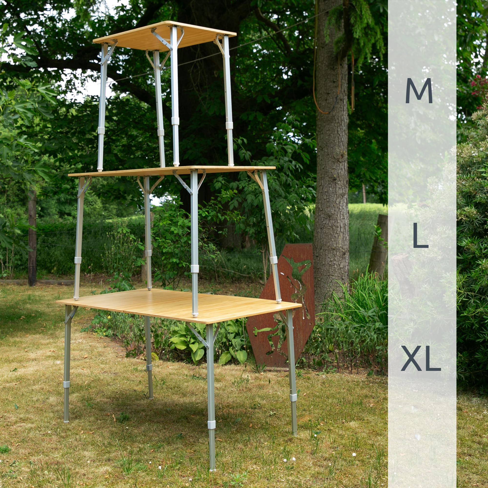 your GEAR Portofino Bambus Campingtisch XL 120x70 cm – Höhenverstellbarer Outdoor Klapptisch – Teleskopbeine Alutisch – Gartentisch Balkontisch