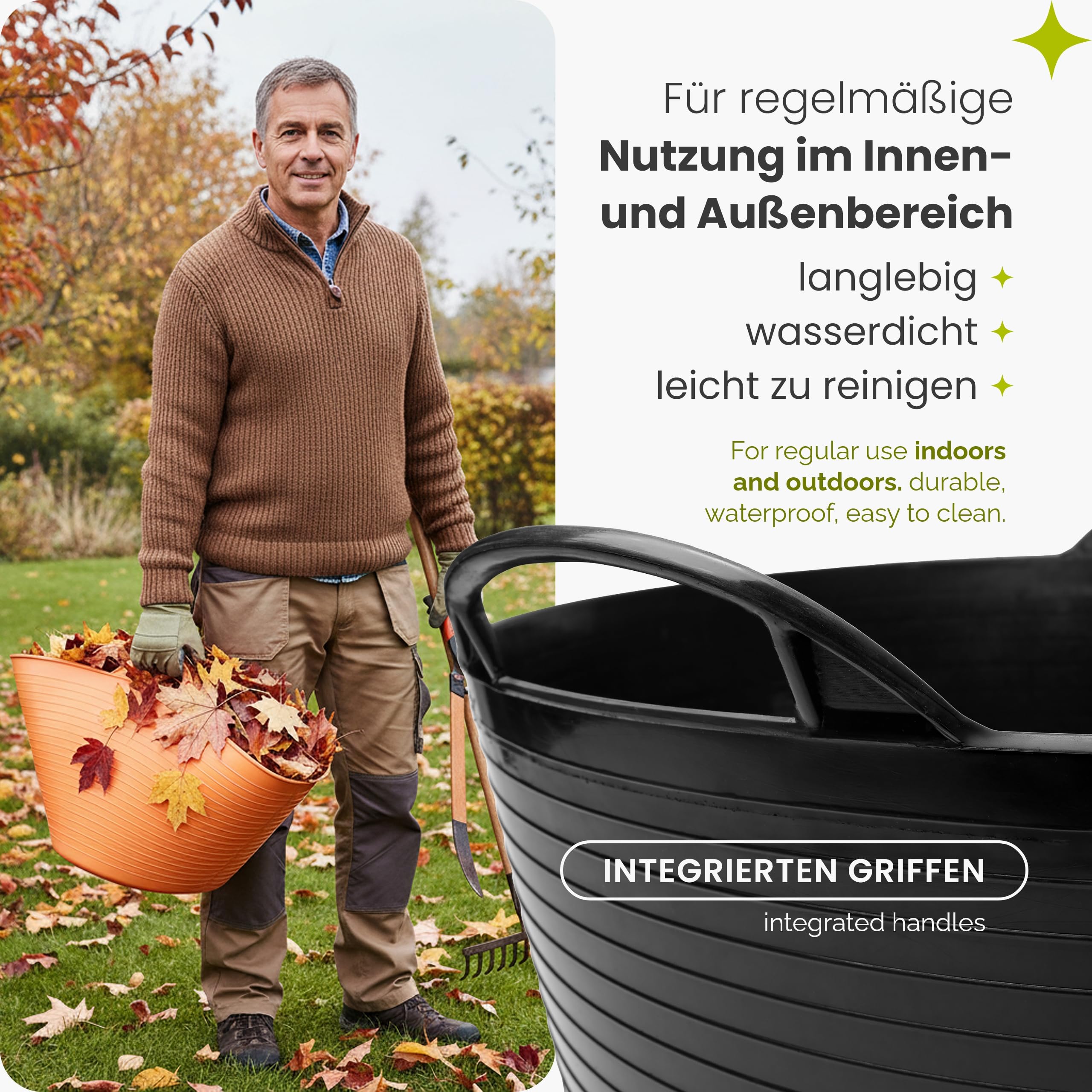 Garronda Flexibler Kunststoffkübel 2-Pack 26 L für Garten Bau Haushalt und Transport robuster Universalbehälter mit Griffen GD-0183 Schwarz