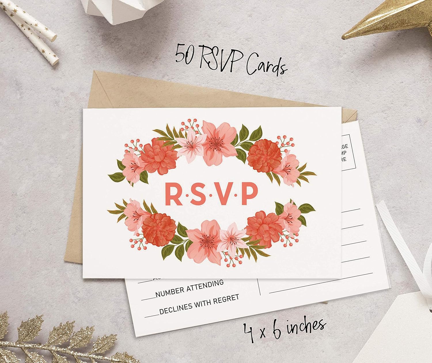 RSVP Postcards (Set of 50) 4"X6" Blank with Mailing Side,RSVP Reply Response Cards for Wedding Floral Print Return Cards