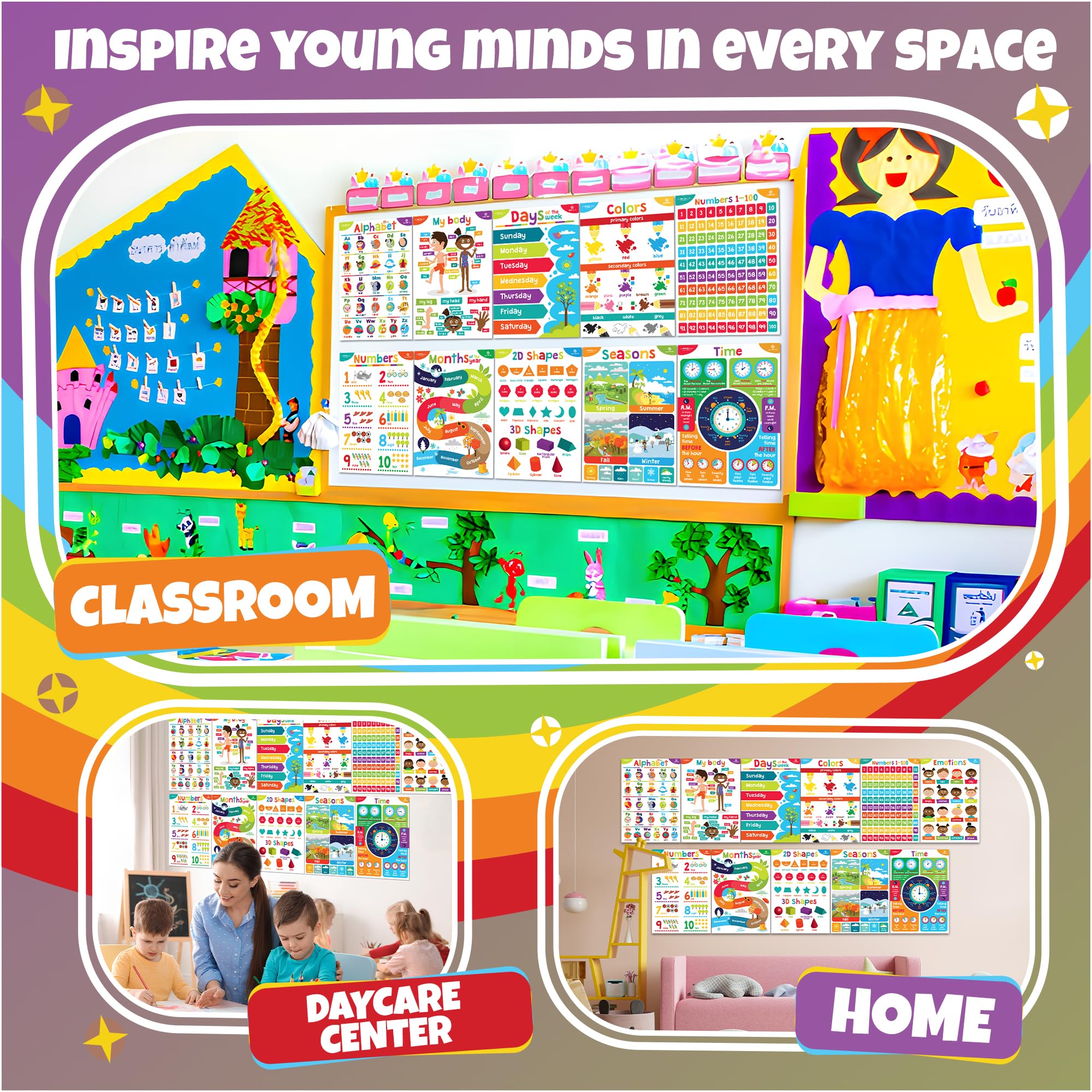 Snapklik.com : Sproutbrite 11-Pack Educational Posters For Toddlers