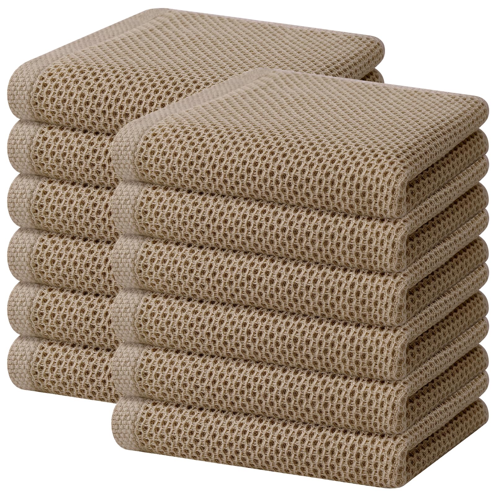 Homaxy 100% Cotton Kitchen Dish Towel, Waffle Fabric, Ultra Soft Quick Dry Cleaning Towel, 13" x 28", 12-Pack, Brown — image 1