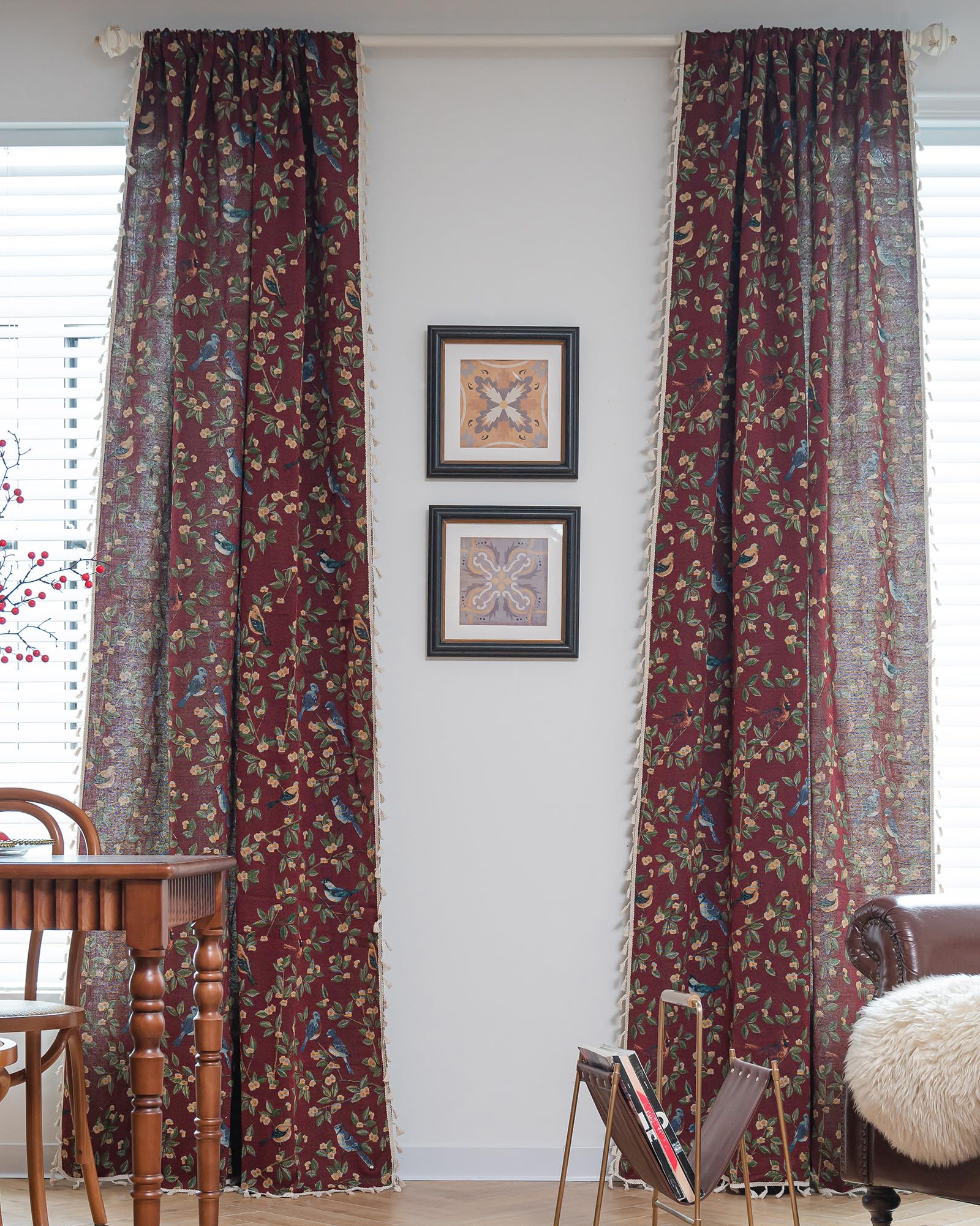 Rideaux filtrant la lumière rouge 150x180 | Paaire voilages jacquard passe-tringle