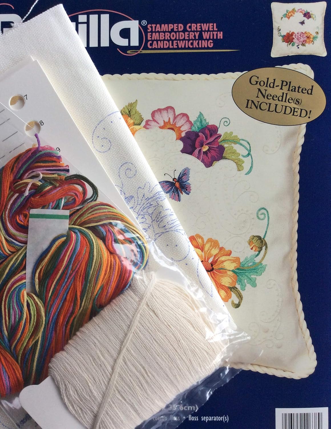 Bucilla - Butterfly Floral Pillow - Stamped Crewel Embroidery with Candlewicking Kit 42638