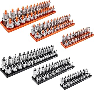 OEMTOOLS 22418 6 Piece SAE and Metric Socket Tray Set, SAE and Metric Socket Storage for Sizes 1/4", 3/8”, and 1/2" Drive, Socket Holders and Socket Organizer Tray for Toolbox, Orange and Black