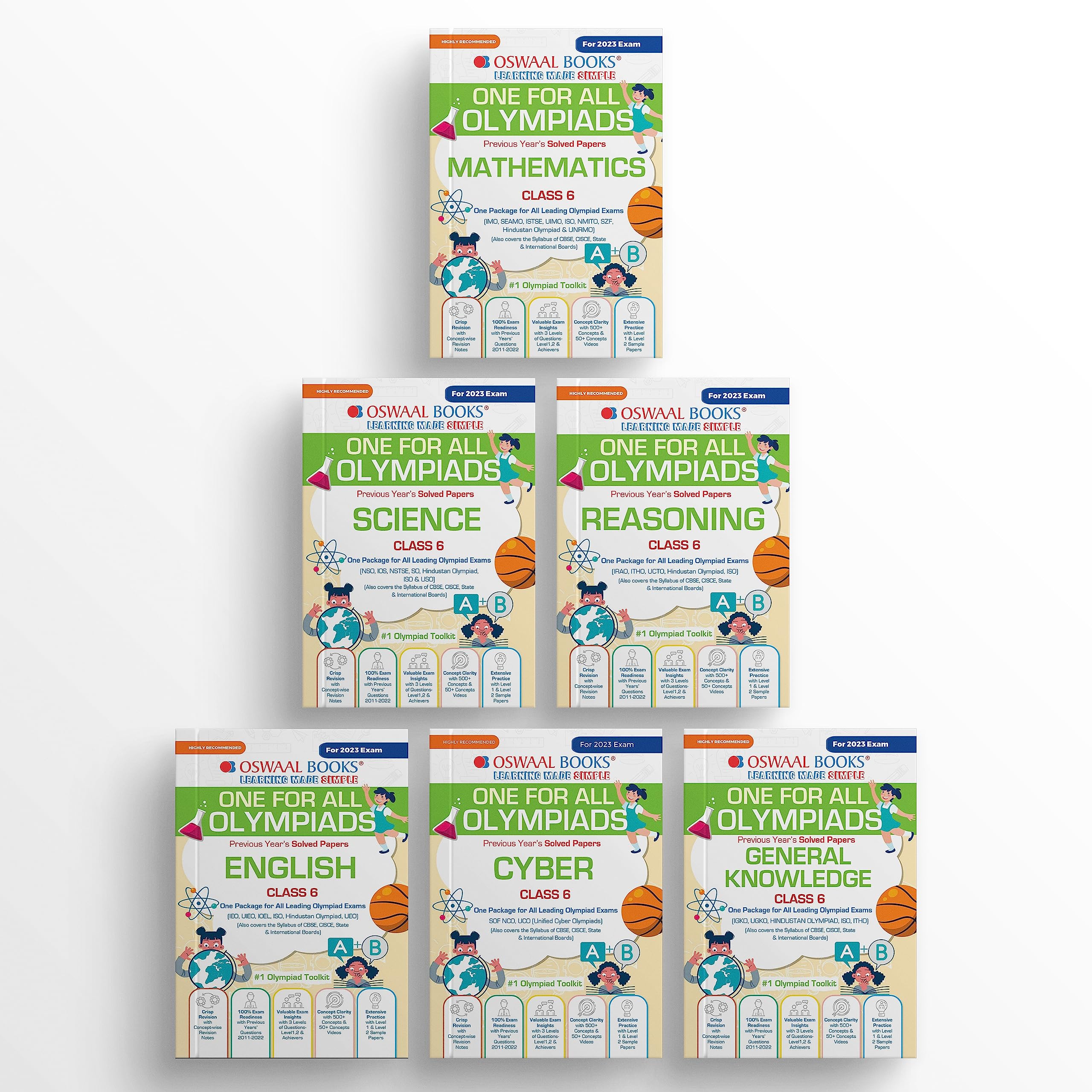One For All Olympiad Previous Years’ Solved Papers Class-6 (Set of 6 Books) Maths, English, Science, Reasoning, Cyber & General Knowledge (For 2023 Exam) [Product Bundle]