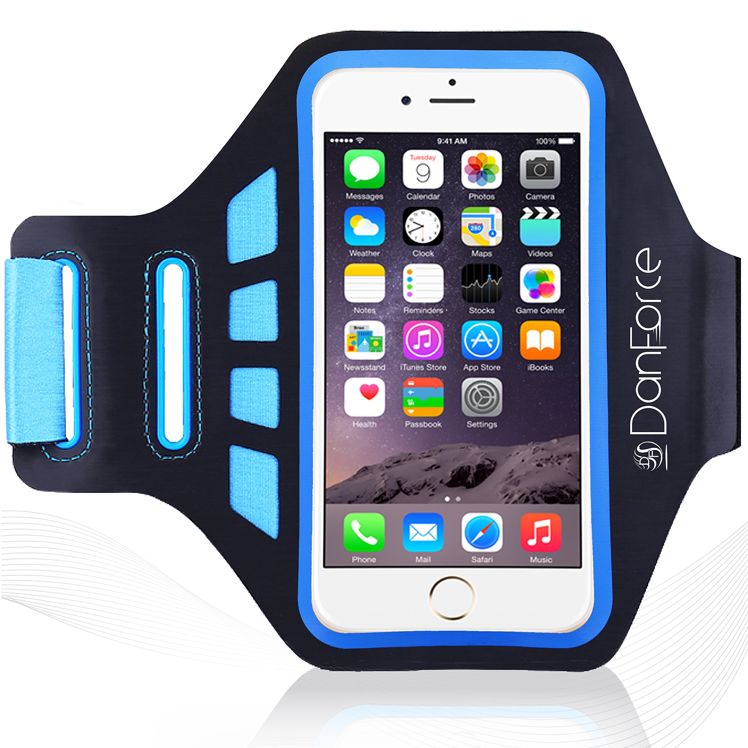 iPhone 7 6 /6s Plus, Samsung Note 5/4, Sports Armband - Great for Running, Cycling, Workouts or Any Fitness Activity, Sweat Proof - Build in Key + Id + Credit Cards by DanForce (Blue)