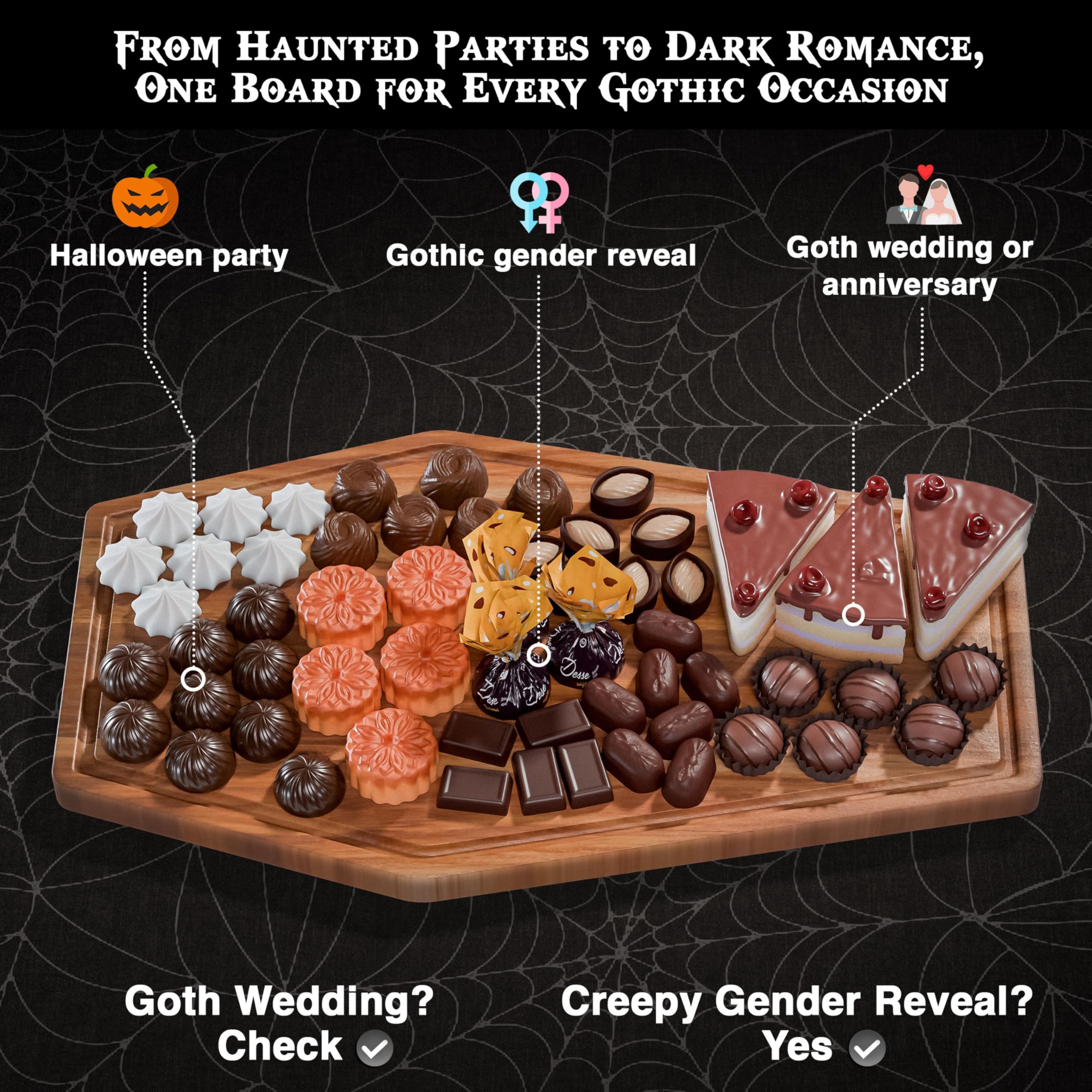 Großes Sarg-Charcuterie-Brett – Gothic-Schneidebrett aus Akazienholz, Sargform, 43,2 x 26,7 cm, Halloween-Holz-Serviertablett, Gothic-Platte, gruselige Dekoration, Geschenke