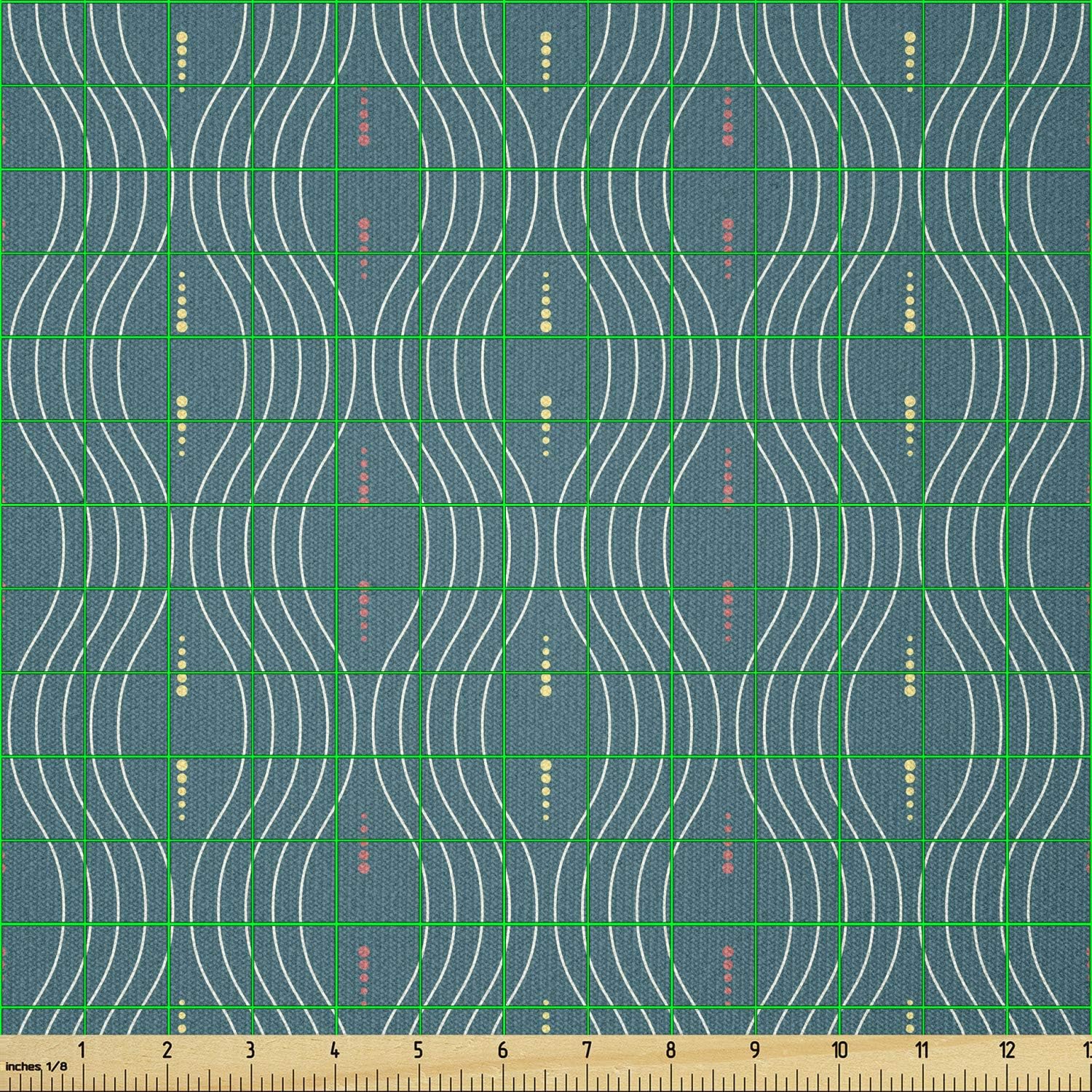 Ambesonne Abstract Fabric by The Yard, Modernistic Pattern with Wavy Lines and Dots, Stretch Knit Fabric for Clothing Sewing and Arts Crafts, 2 Yards, Petrol Blue