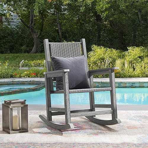 Miniatura 10 de ACUEL Mecedora de mimbre para exteriores, sillas mecedoras de patio de polietileno de alta densidad para exterior, asiento y respaldo tejidos, silla