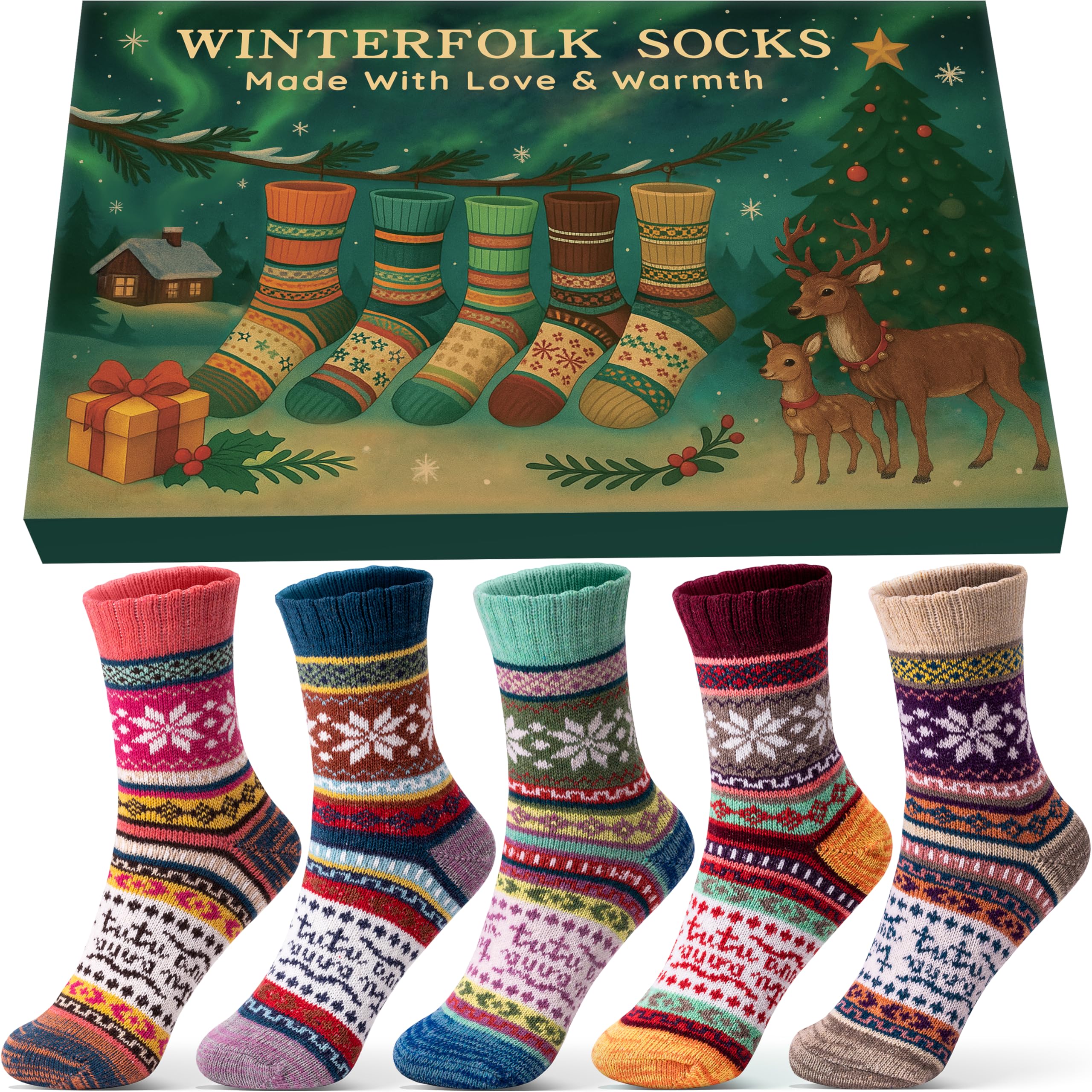 Wollsocken Damen 5 Paar - Thermosocken Mit Fleecefutter Für Winter In Geschenkbox