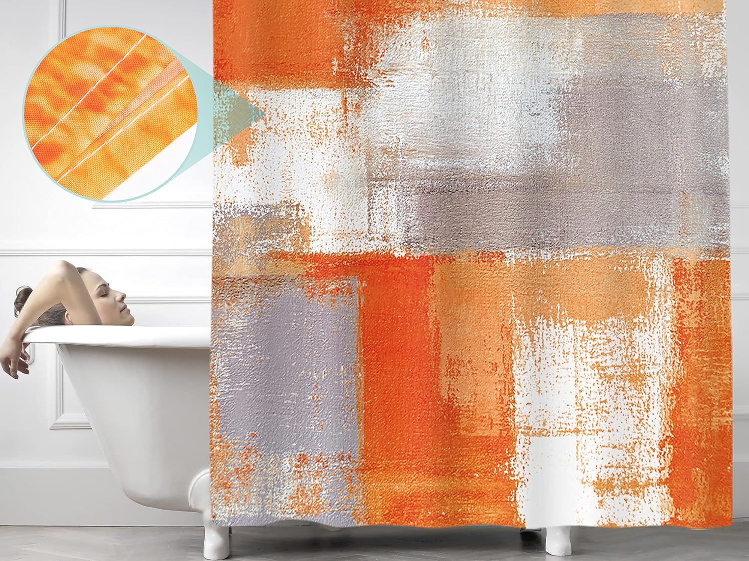 COLORPAPA Shower Curtain Orange Beige Gray Modern Abstract Painting Home Bathroom Decor Fabric Waterproof 72 x 72 Inches Set with Hooks Burnt Orange : Home & Kitchen