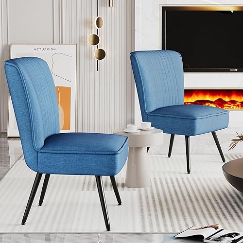 Miniatura 3 de Alunaune Moderno juego de 2 sillas decorativas azules para sala de estar, juego de muebles tapizados para dormitorio, pantuflas, silla de recepción,