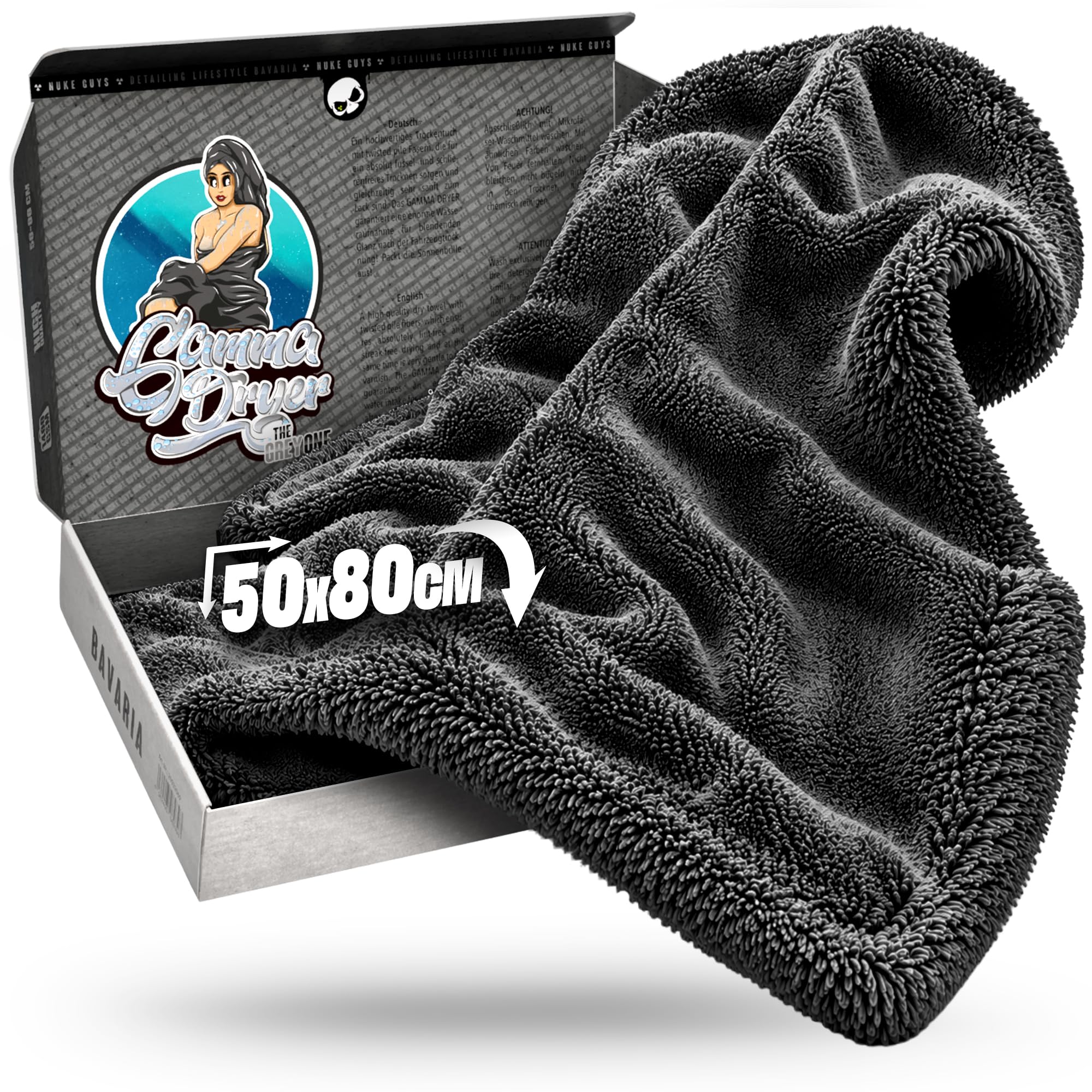 Nuke Guys Gamma Dryer XXL | Chiffon Sec Ultra-Absorbant 1400 g/m² Gris 50 x 80 cm | Non Pelucheux, Fibres Douces, sans Rayures, Extra-Large | Microfibre de qualité supérieure pour Voiture, Moto, vélo