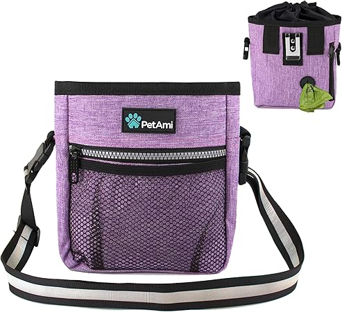PetAmi Dog Treat Pouch, Pet Treat Pouch for Training, Poop Bag Dispenser, 3 Ways to Wear (Purple)