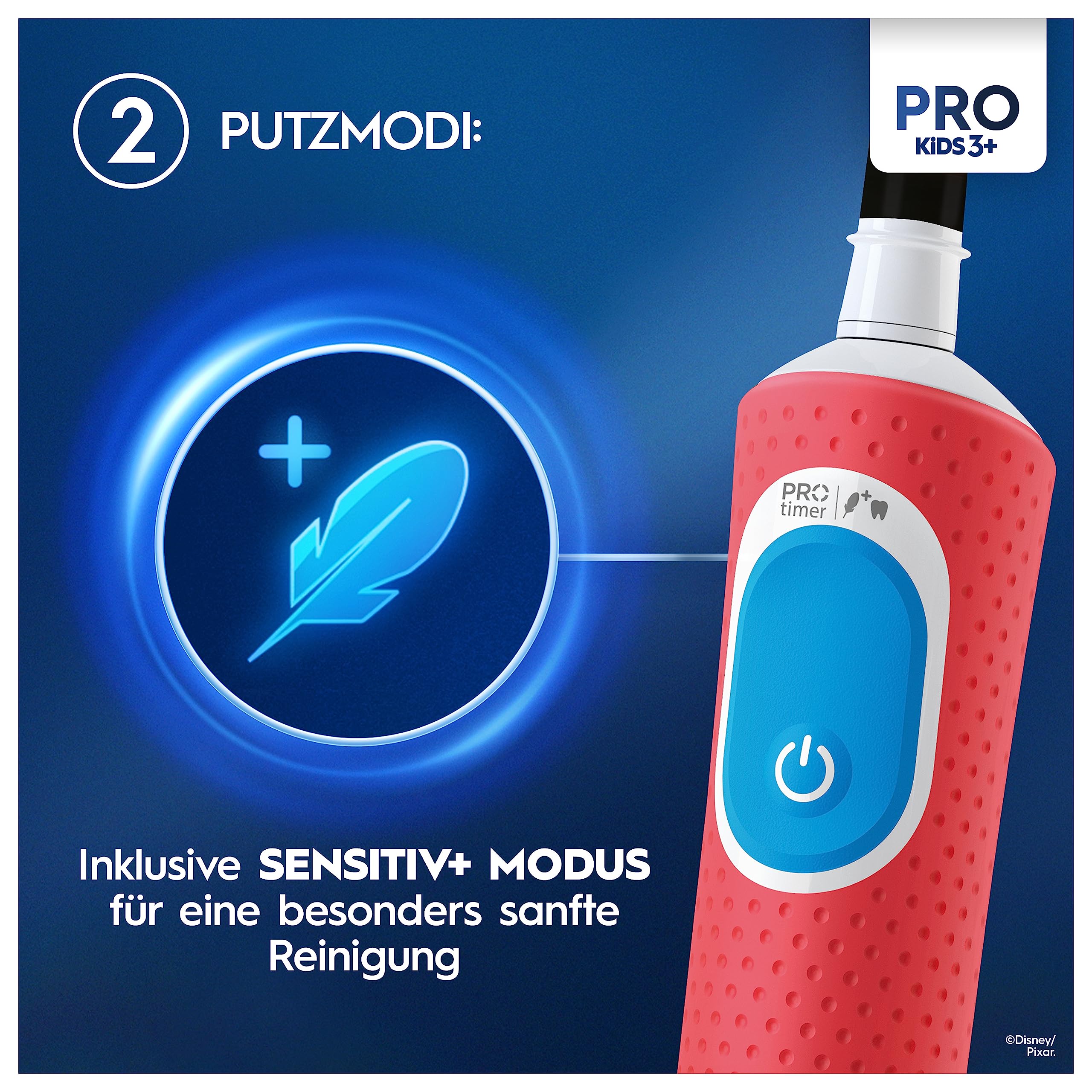 Oral-B Pro Kids Cars Elektrische Zahnbürste/Electric Toothbrush für Kinder ab 3 Jahren, inkl. Sensitiv+ Modus für Zahnpflege, extra weiche Borsten, 1 Aufsteckbürste, 1 Reiseetui, 4 Sticker, rot/blau