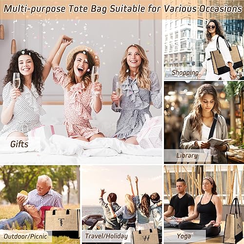 Miniatura 7 de AUNOOL Bolsa de mano con inicial para mujer, regalos de dama de honor, regalos de despedida de soltera, bolsa de playa para novia con bolsillo con