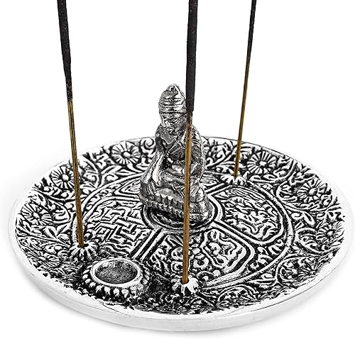 Miniatura 2 de Incense Garden Soporte para quemador de incienso tibetano, aluminio reciclado para conos de incienso, 4 pulgadas
