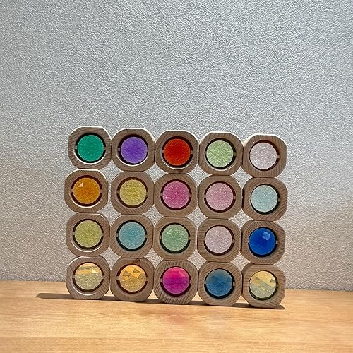 Miniatura 6 de 20 bloques de gemas de madera apilables, coloridos bloques acrílicos de ventanas, cubos de construcción acrílicos de cristal arcoíris, juguetes