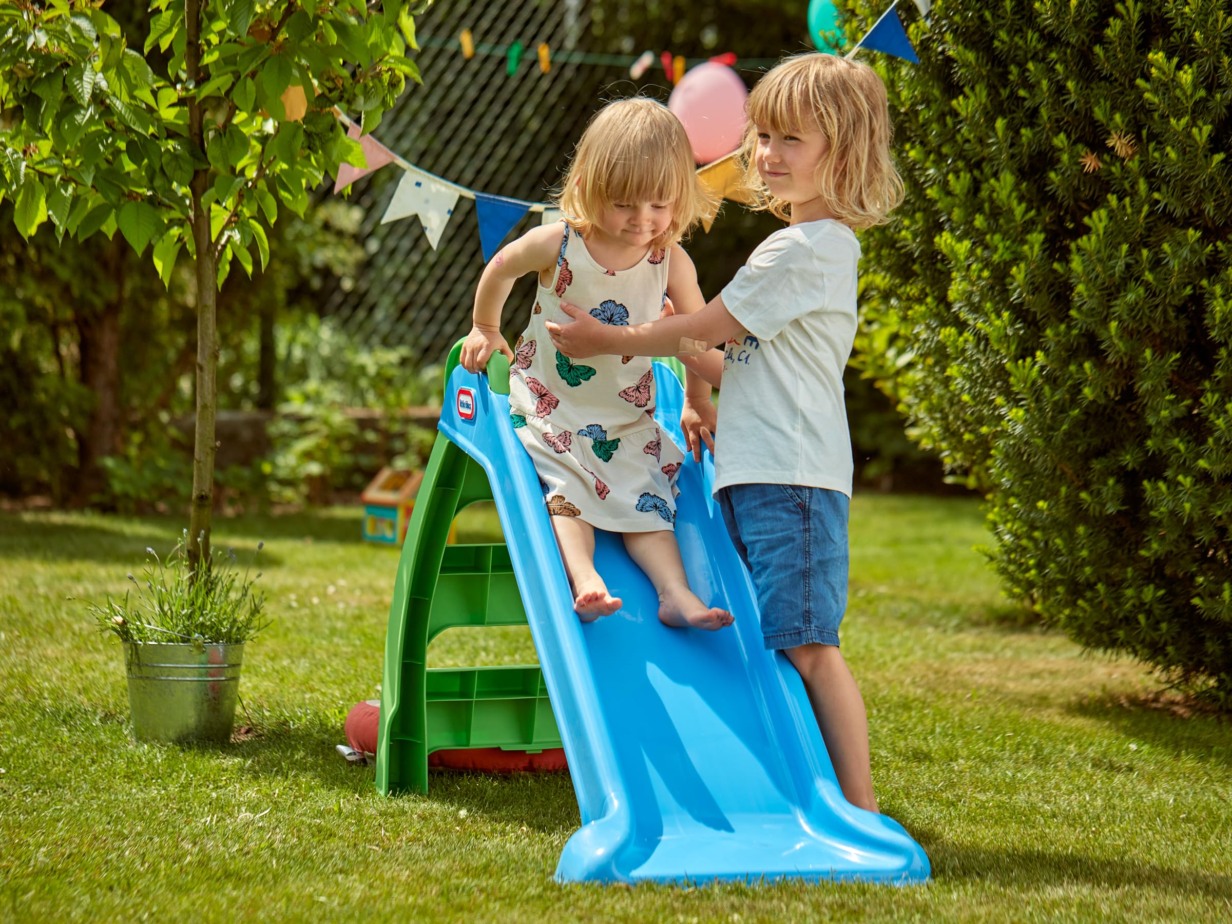 Little Tikes Premier Tobogan - Jeu d'intérieur et d'extérieur - Jouet de Jardin et activité d'extérieur pour Enfant, Durable, Stable, sécurisé - Jouet de Jardin Bleu & Vert. pour 18 Mois et +