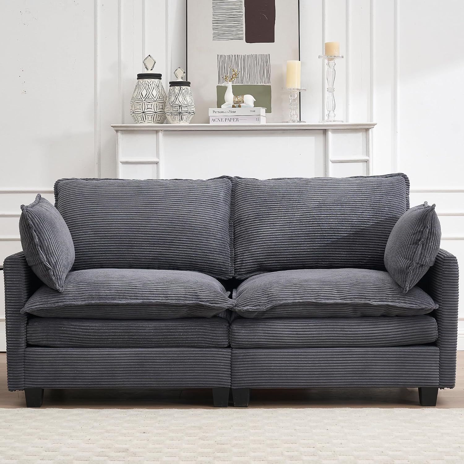 LIFE SKY Modular Deep Seat Sofa 72-Hour Recovery Comfort 330lb Support U-Shaped Velvet Couch 2 Lumbar Pillows Flexible 2-Seat Design