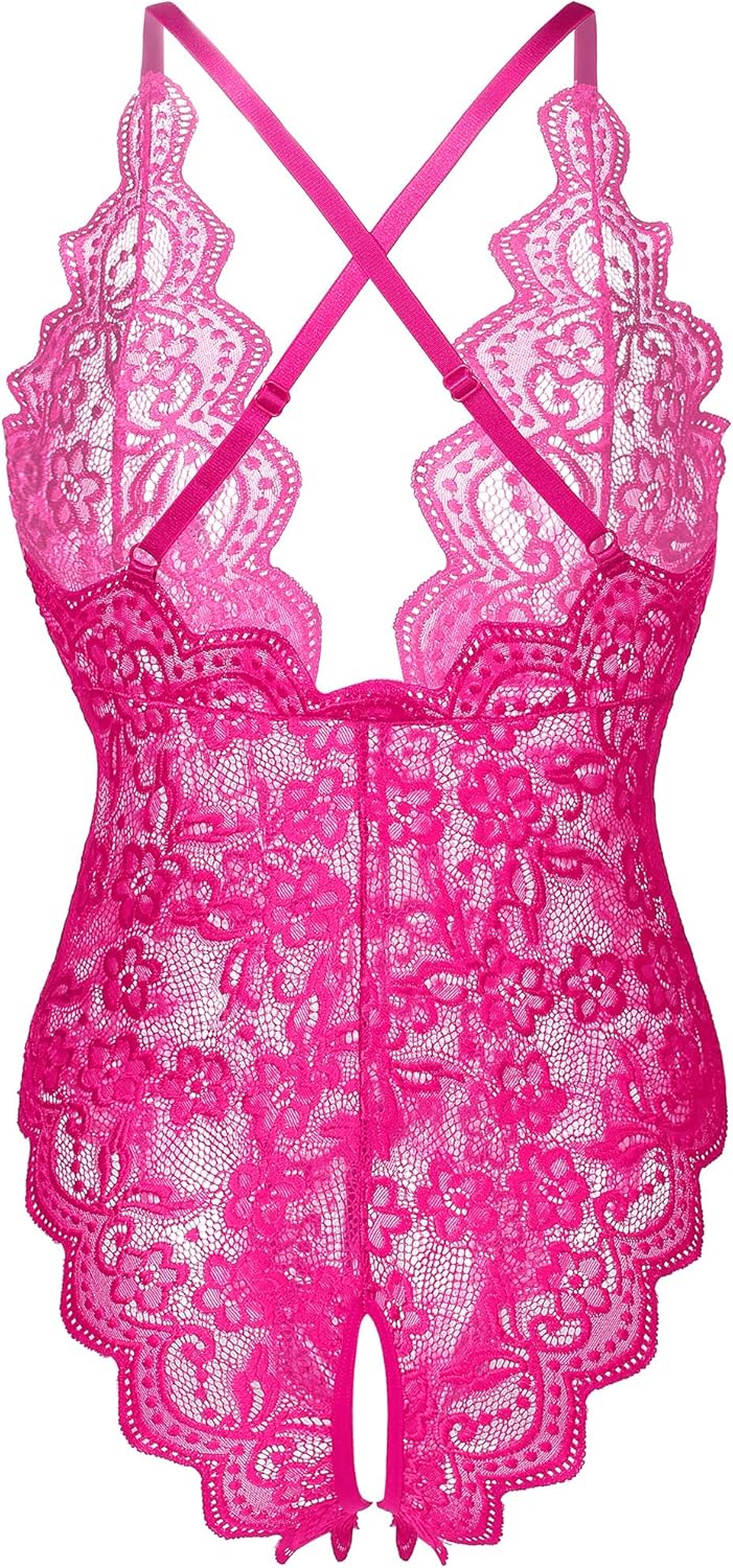 Donnalla Women's One Piece Teddy Plunging Lace Bodysuit Elegant Honeymoon Lingerie - Image 3