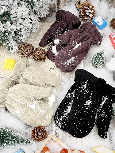 Miniatura 6 de 3 pares de guantes de forro polar para niños pequeños, guantes cálidos de invierno resistentes al viento, guantes de esquí para niños y niñas para