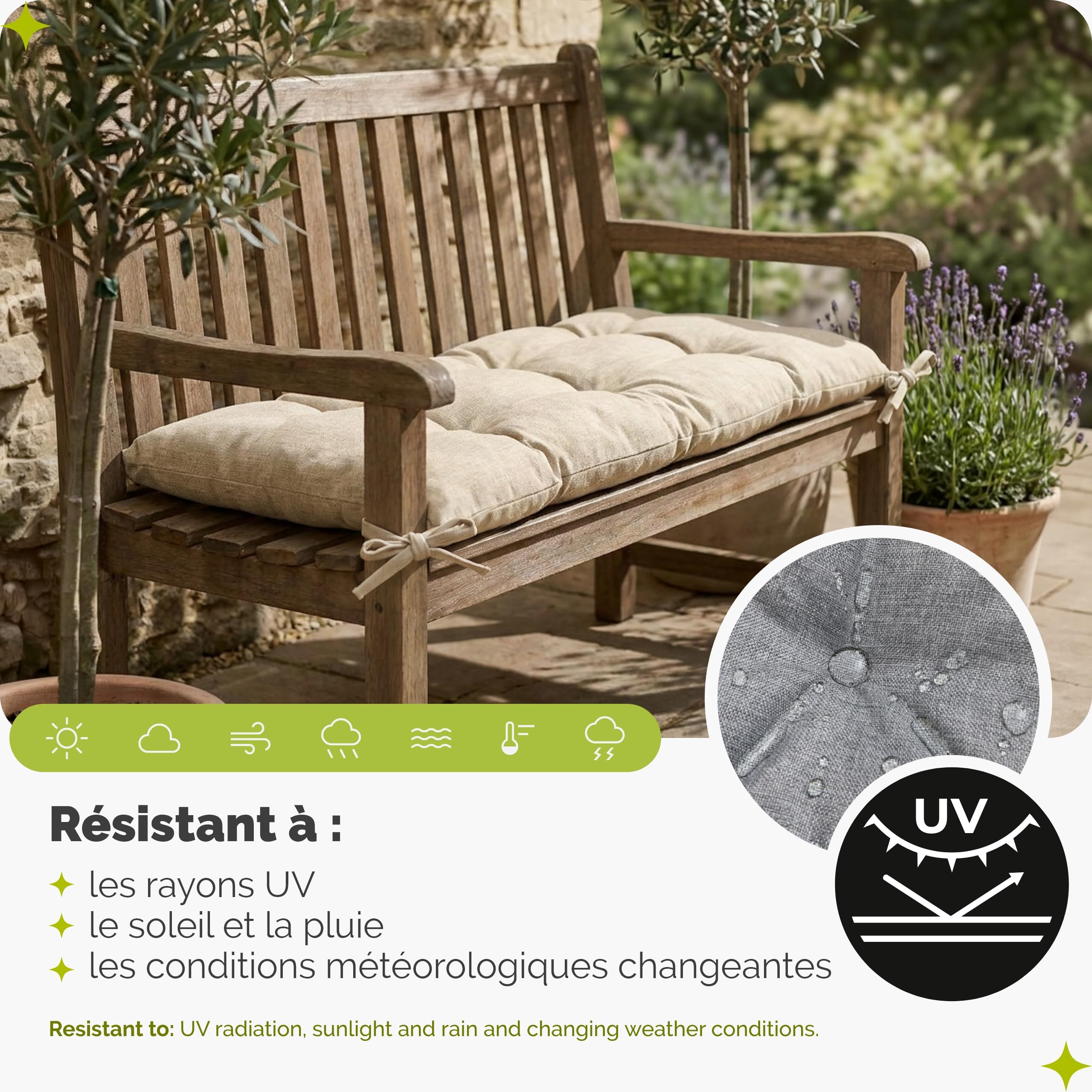 Garronda Coussin Exterieur Impermeable 140x50 cm pour Banc de Jardin Canapé Extérieur et Balancelle Coussins d'Assise Résistant UV pour Terrasse Balcon et Intérieur avec Cordons GD-0219 Anthracite