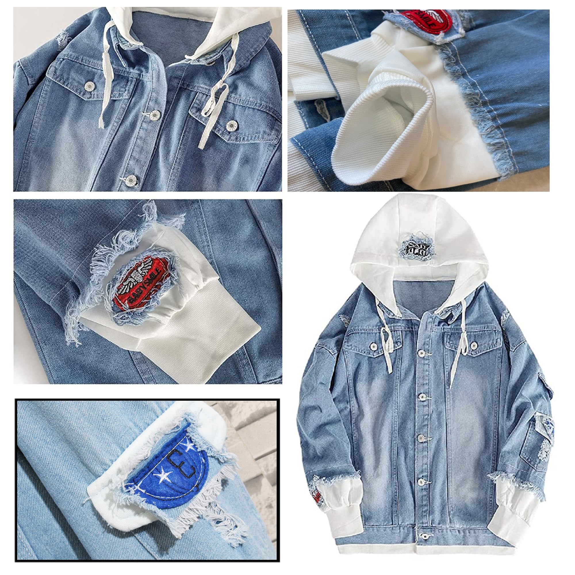 Damen Denim Kapuzenjacke Blaue Jeansjacke Y2K Mode Hoodie für Teenager