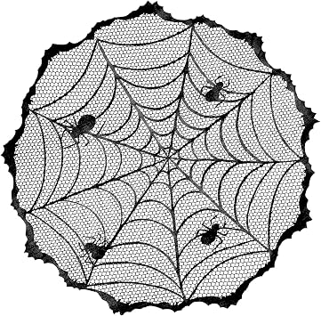 40-Inch Halloween Tablecloth Lace Spiderweb Table Cloth Black Round Table Topper Table Runner for Halloween Table Decorations Festive Party Supplies