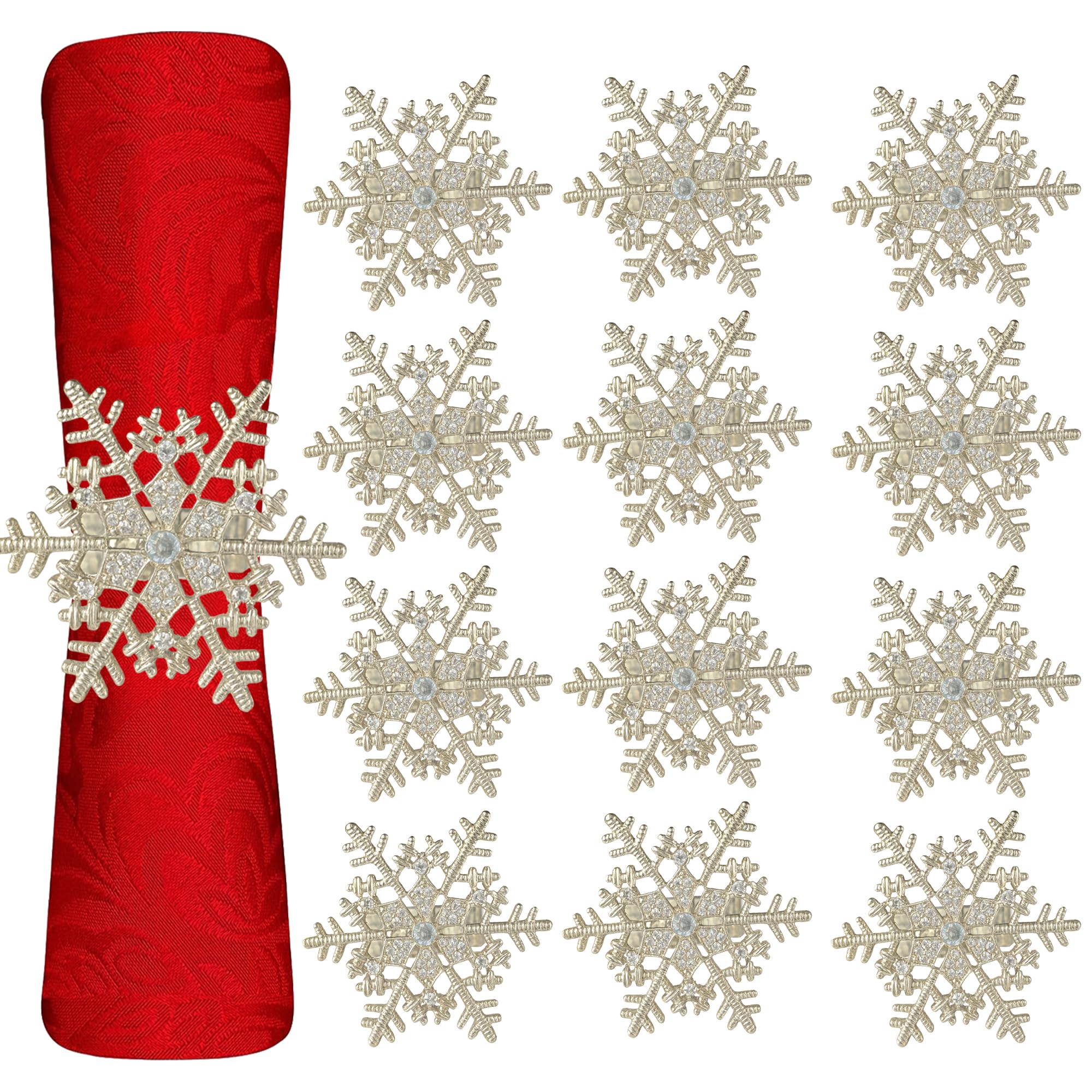 Trimming Shop Silver Snowflake Diamante Napkin Rings, Pack of 12