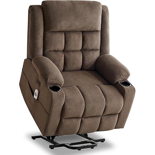 Power Lift Chair Recliners for Elderly with Heat and Massage, Oversized Recliner Chairs for Adults, Upgraded Fabric Recliner with USB & Type-C Charge Port, Cup Holders, L9911 (Deep Brown)