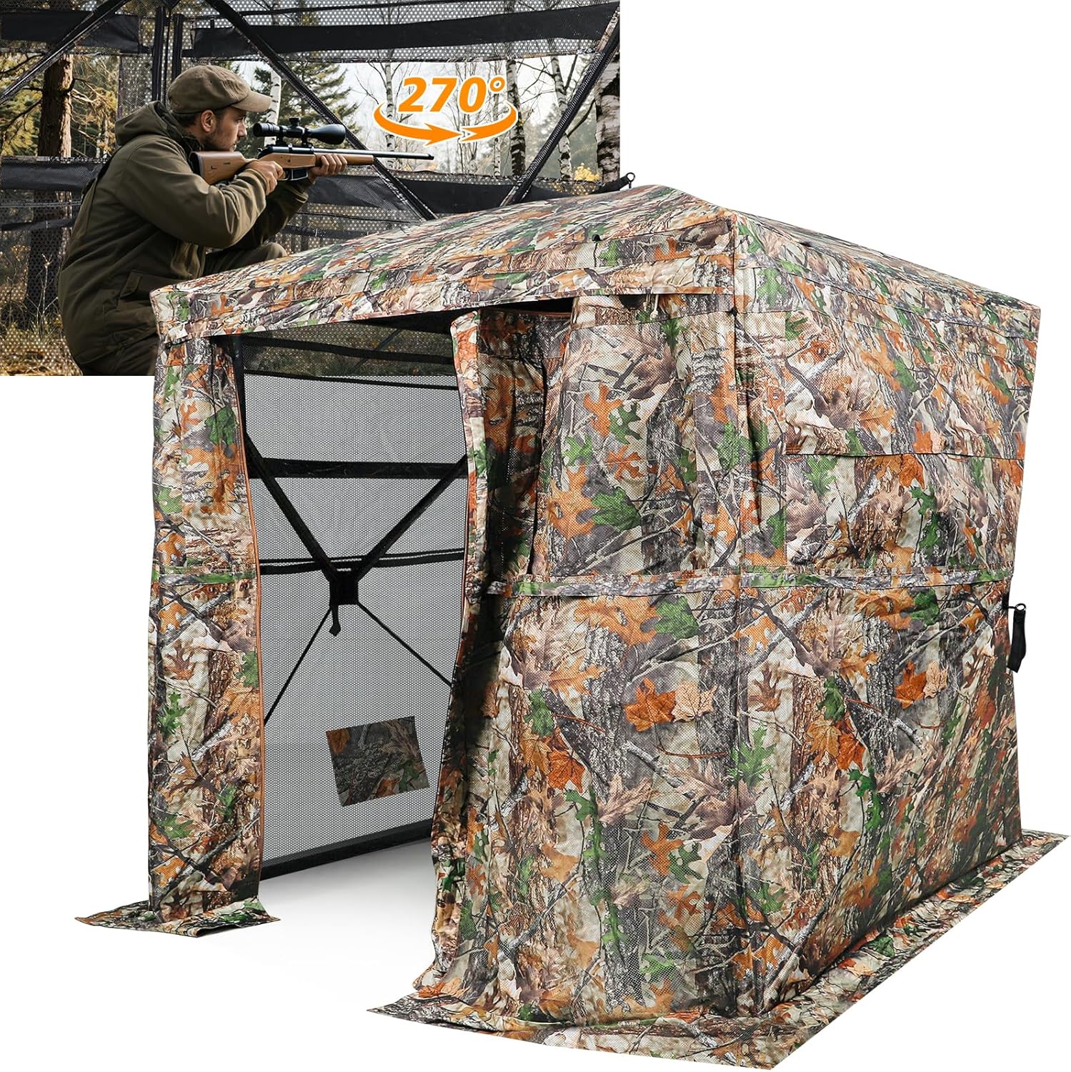 70“*70”*80“ Hunting Blind 360°See Through with Carrying Bag, 4 Person Pop Up Ground Blinds, Portable Resilient Hunting Tent
