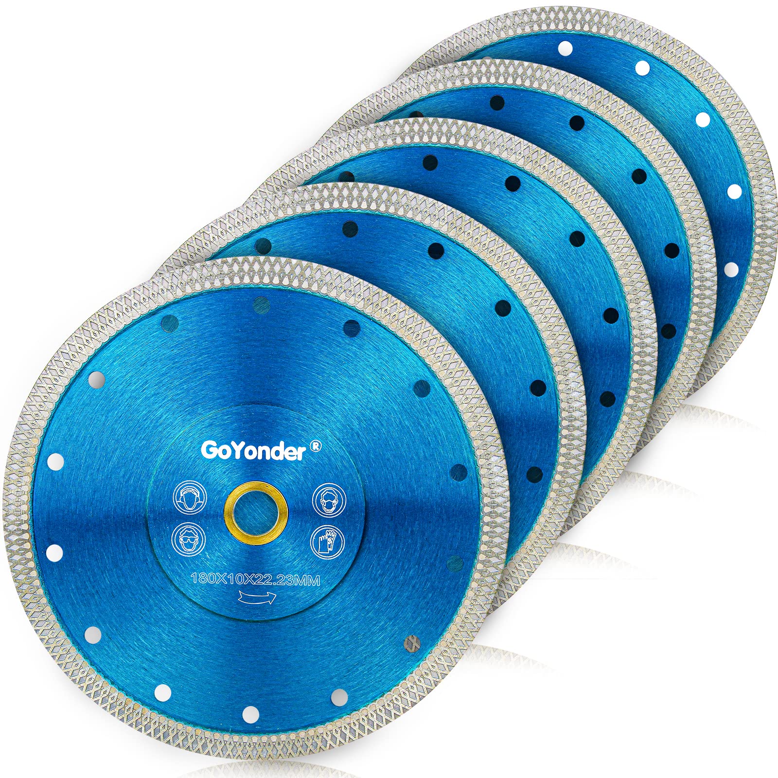 GoYonder Super Thin 7" Grinder Blades Tile Blade, Diamond Saw Blade for Cutting Porcelain Tiles Granite, 180mm Tile Cutting Blade for Angle Grinder (7“-5PCS-Blue(180mm)) — image 1