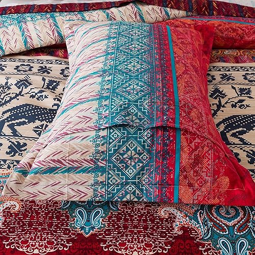 Miniatura 7 de FADFAY Juego de funda de edredón exótica bohemia, tamaño Queen, 100% algodón cepillado, suave, bohemio, estampado étnico, colorido, reversible, con