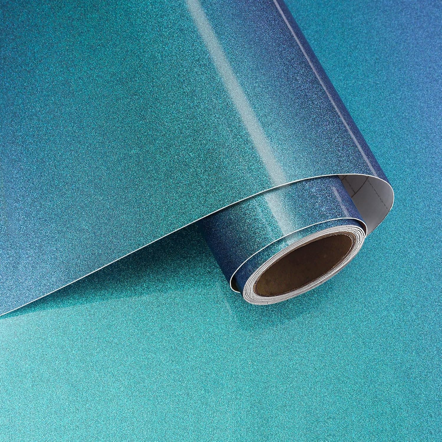 VaryPaper 15.7"x78.7" Teal Green Blue Iridescent Glitter Wallpaper Stick and Peel Glossy Glitter Teal Contact Paper for Countertops Cabinets Waterproof Self Adhesive Vinyl Wrap for Appliance Fridge