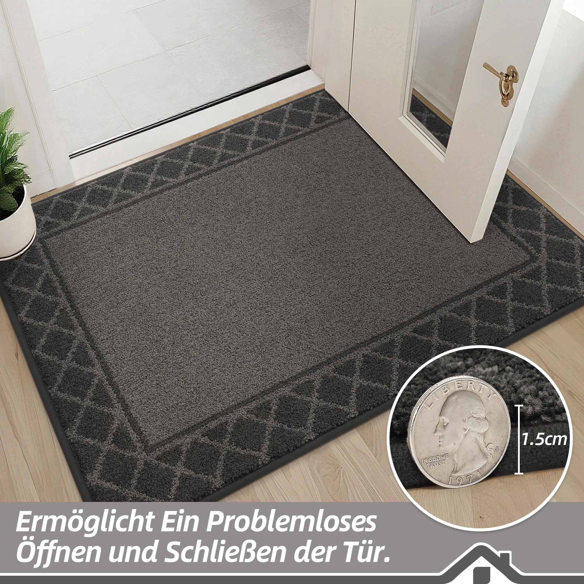 BEQHAUSE Schmutzfangmatte, TPR rutschfest, Polyester, Schwarz, 90x150cm
